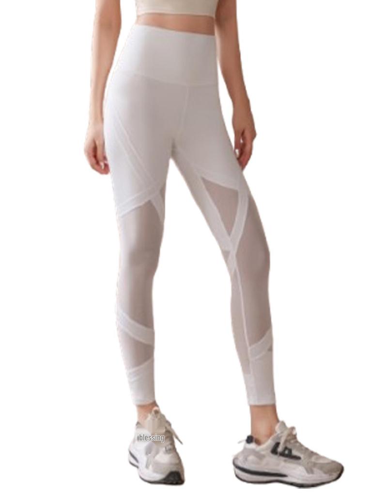 High Waist Mesh Yoga Pants - Slim Fit for Fitness and Sports