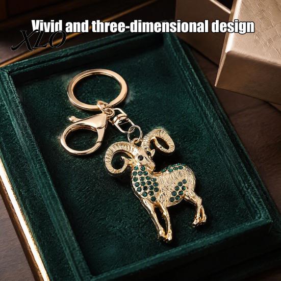 Goat Shape Charm Sparkling Rhinestone Keychain, Golden Plated Key Ring for Men Handbag Pendant Women, Decorative Keychain Car Keys Handbags Backpacks