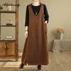 Плюс размер корейский стиль весна осень женское макси длинный сарафан с капюшоном V-образный вырез коричневый зеленый повседневный свободный безрукавка платье винтажное джинсовое платье без рукавов