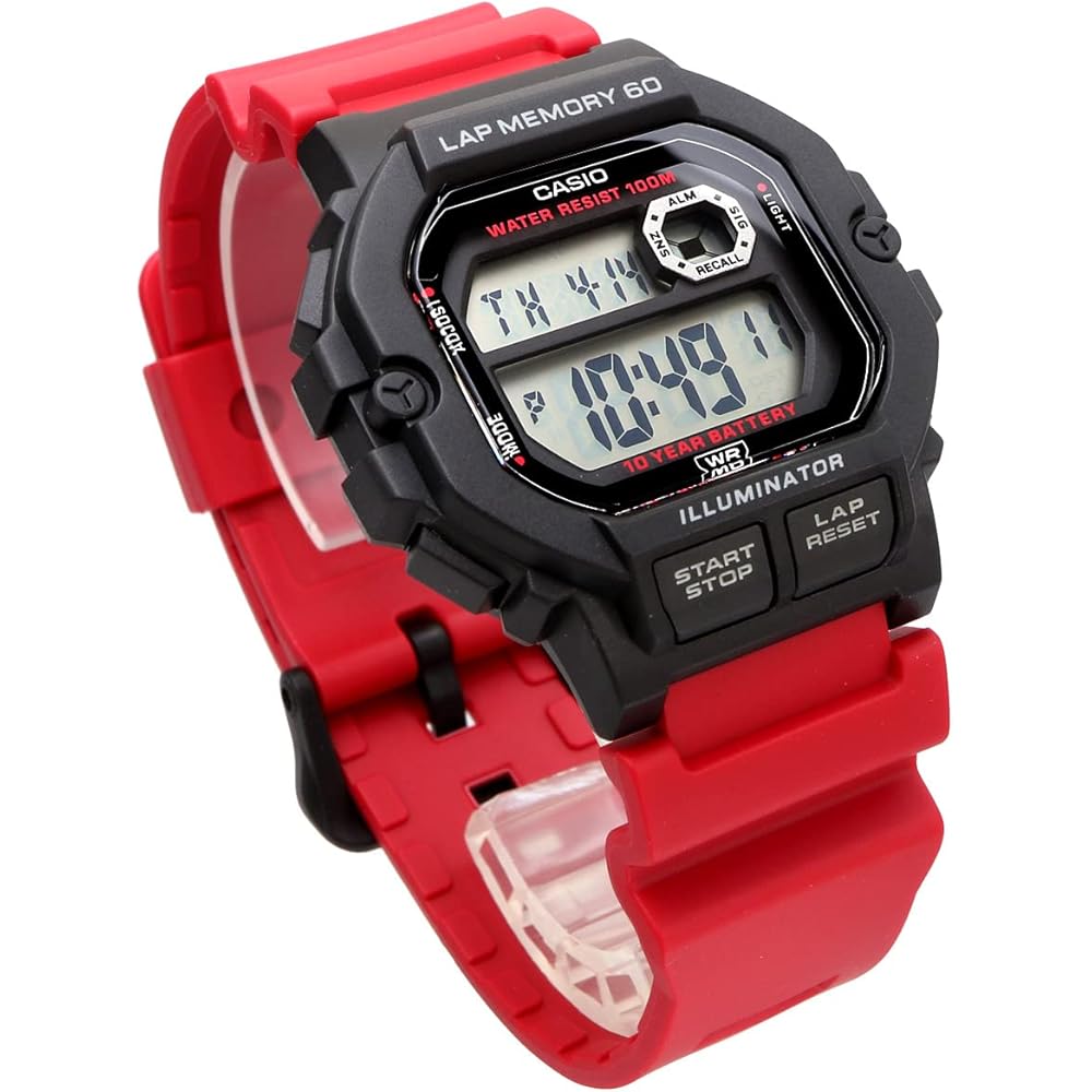 Мужские цифровые часы Casio Sports Gear с функцией памяти на 60 кругов WS-1400H-4AV Черно-красные