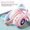 Cute Cat Ear Gaming Headset Wireless Earphone Foldable LED Luminous Noise Bluetooth 5.0 Stereo Bass Headphones With Mic TF FM Kid Girl