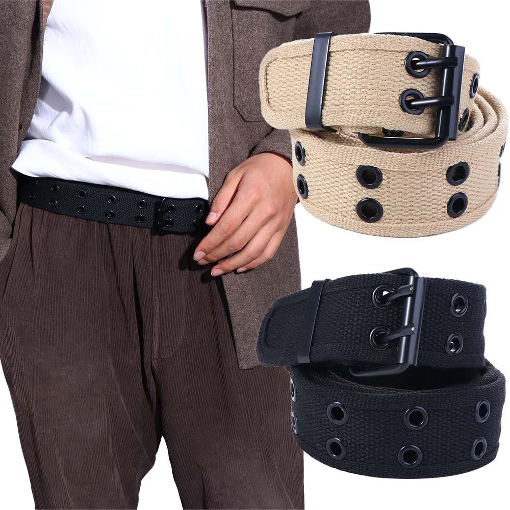 Double Row Canvas Waist Belt Woven Double Row Buckle Belt Fashion Men's Belt Jeans Wear