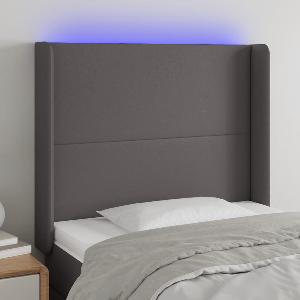 LED Headboard Gray 83x16x118 128 cm Artificial Leather