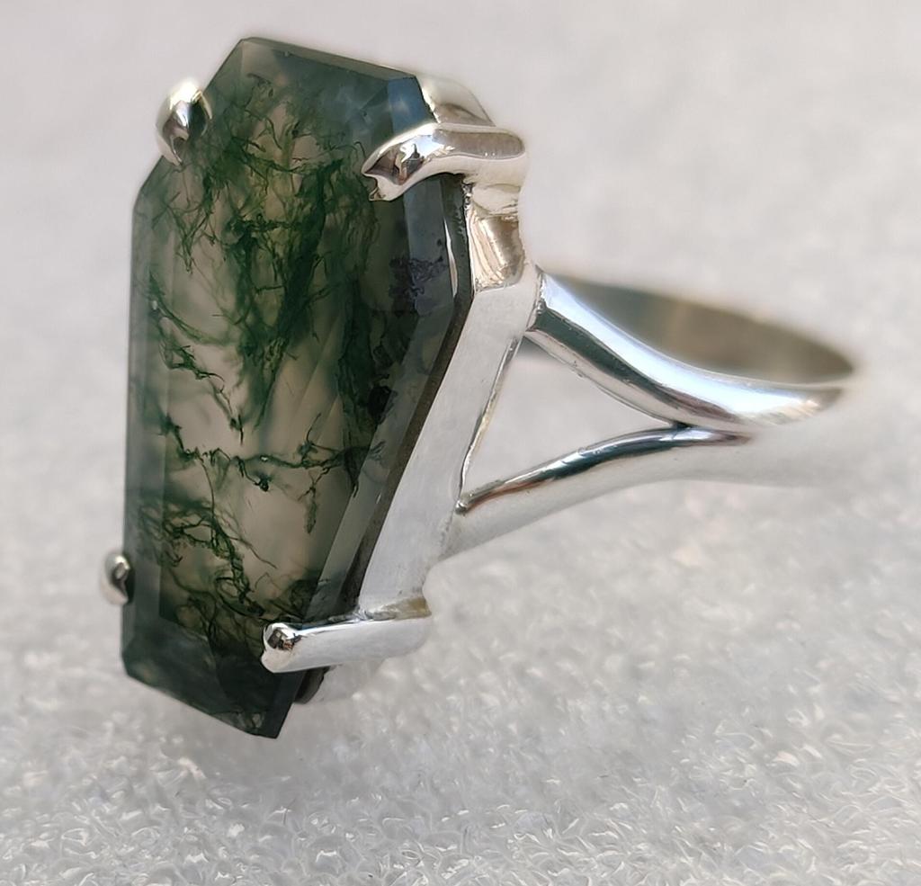 Coffin Ring, Moss Agate Ring, 925 Solid Sterling Silver Ring, Boho Ring, Handmade Jewelry, Moss Agate Coffin Gemstone Ring, Gift for Her