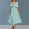 Женское летнее платье с V-образным вырезом и короткими рукавами, свободное платье трапециевидной формы с бантом, чистый цвет, длиной до середины икры, дышащее мягкое пляжное платье миди для отдыха