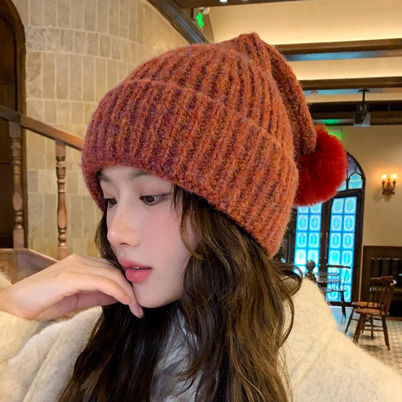 Personalized knitted hat women's autumn and winter thickened warm wool hat trendy versatile face small bag head cold hat
