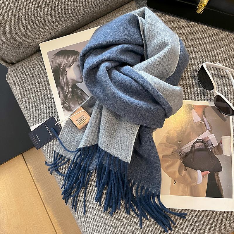 100% Wool Winter Narrow Scarf for Men's and Women's Universal Warm Solid Color Scarf and Cold-Proof Scarves Poncho