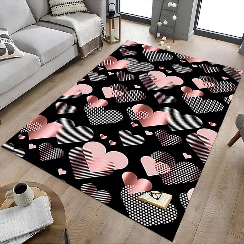 1PC Heart Pattern Non-Slip Floor Carpet Compatible for Office&Living Room&Bedroom&Dining room - Flat- Soft & Pattern, Vibrant Colors-W275