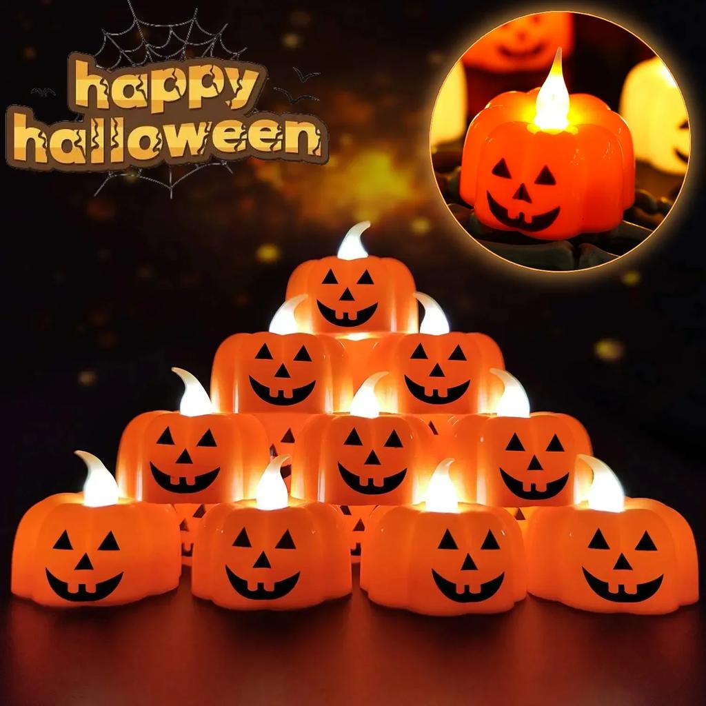 Halloween Pumpkin Light LED Candlestick Lamp Ornaments Props Happy Halloween Party Props Pumpkin Candle Light Home Decoration