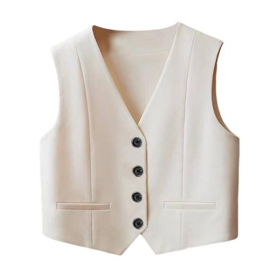 Женский жилет без рукавов, однобортный жилет с V-образным вырезом, повседневный жилет, куртка на весну-лето