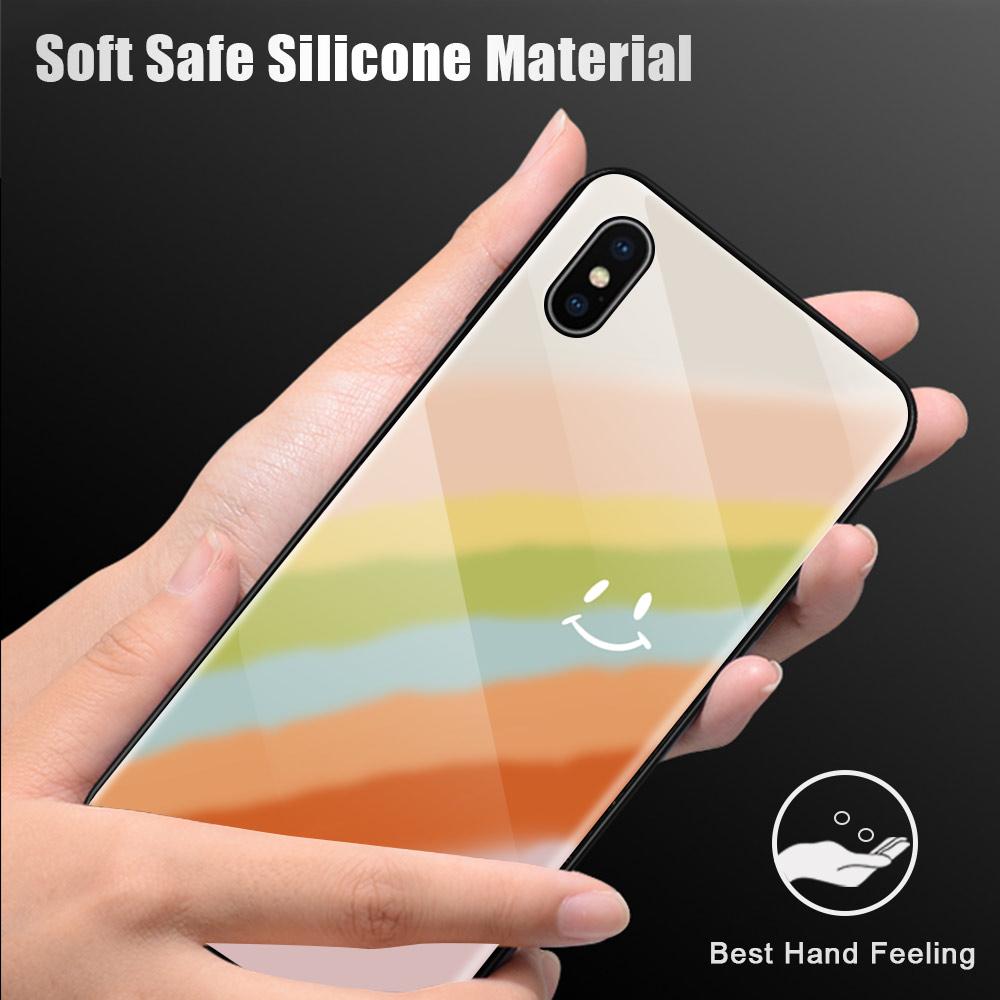 For Samsung A15 A35 A55 A73 S24 Xiaomi 13T 12T 11T Redmi Note 13 12 11 Pro 12S iPhone 16 Rainbow Smile Pattern Shockproof Tempered Glass Phone Case