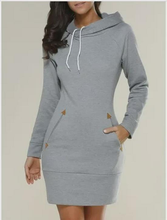Hooded Zipper Pullover Mid-Length Sweater Dress - New Style