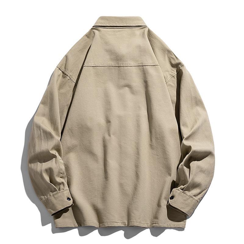Men S Long Sleeve Cotton Shirt Casual Japanese Style Solid Color Workwear