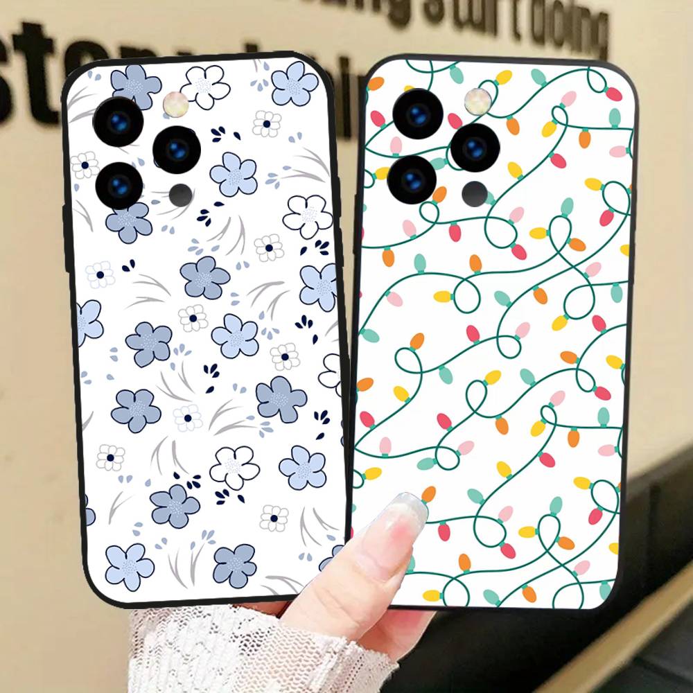 Flowers In Plain Color Phone Case For IPhone 17 Air 16 15 14 13 Pro Max 11 12 Black Silicone Cover