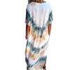 Casual Beach Maxi Tie Dye Printed Dresses Women's Spring Summer Short Sleeve V-neck Plus Size Long Dress