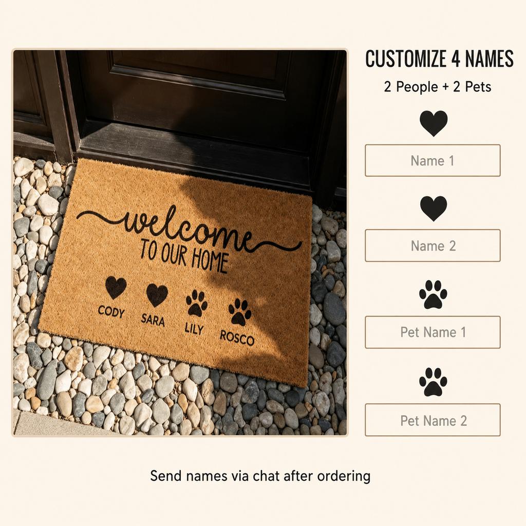 Pet Name Rug New Home Entrance Doormat Personalized Family Name Paws Print Durable Non-Slip Carpet Housewarming Gift