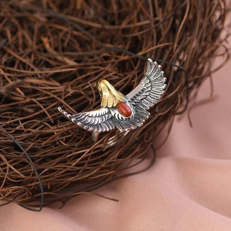Винтажное кольцо Хипстерское кольцо Орел Старый Мужчина Расправляющий Крылья Открывающееся Регулируемое Кольцо Мужское и Женское Кольцо Аксессуары