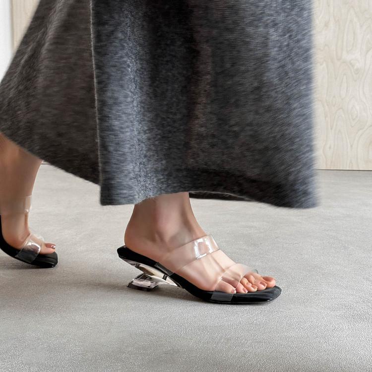 Niche transparent slippers women's summer outer wear 2025 new wedge heel sandals personalized special-shaped heel with high-heeled slippers