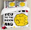 I Love You Duvet Cover Hand Drawn I Love You To The Moon and Back Words with Stars Celebration King Size Polyester Bedding Set