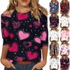 Women's Fashion Casual Round Neck Valentine's Day Love Heart Printed Three-quarter Sleeve T-shirt Top