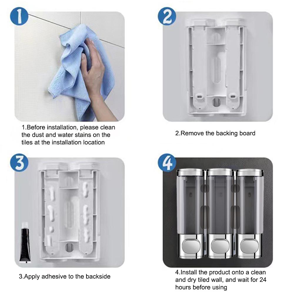Дозатор шампуня для душа, 3-камерный настенный дозатор мыла 3x300 мл без дрели, дозатор мыла для душа