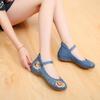 Ethnic Style Embroidered Shoes with Raised Fabric Shoes Inside Ventilation Anti Slip Cow Tendon Bottom Spring and Summer