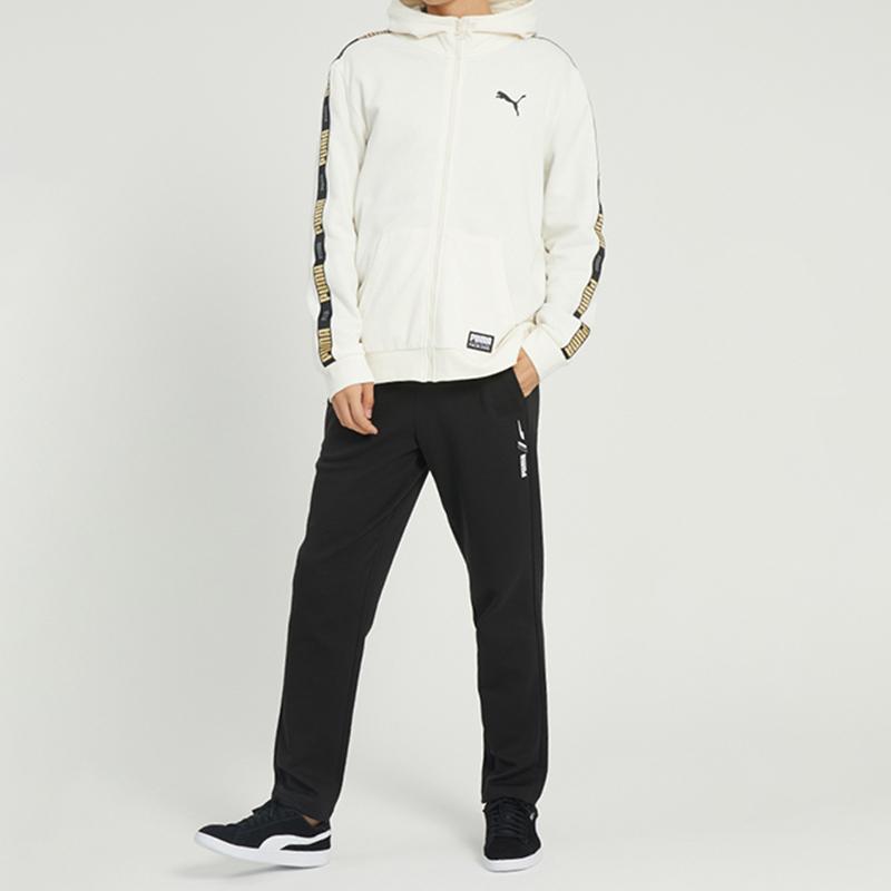 Puma Сплошная полосатая куртка с логотипом и надписью на молнии с капюшоном унисекс, верхняя одежда, белый цвет 539532-93