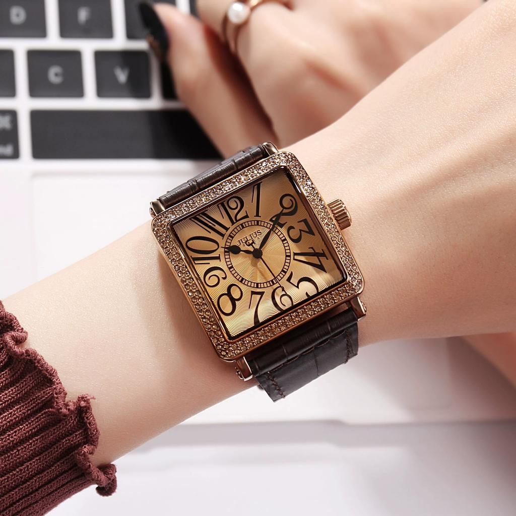 Genuine Goods Julius Square Diamond-Embedded Large Dial Women's Watch Retro Belt Men Watch Men's Trendy Fashion Neuter Watch