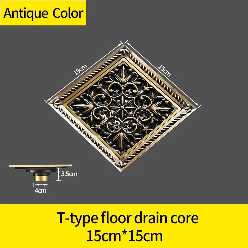 811527 Bathroom Antique 6 Inch Square Floor Drain Filter with Trap Euro Brass Art Carved Strainer Floor Drain Anti Odor