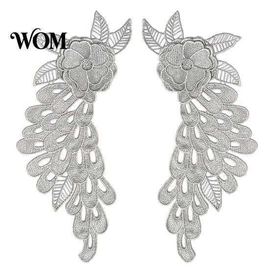 Decorative Clothing Embellishments 2Pcs Embroidery Patches for Wedding Dress, Water-soluble Lace Applique, Floral Elegant Apparel Craft Decoration