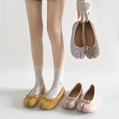 Желтые французские ретро туфли с открытым носком на плоской подошве женские 2025 новая весна мягкая подошва универсальные туфли Мэри Джейн