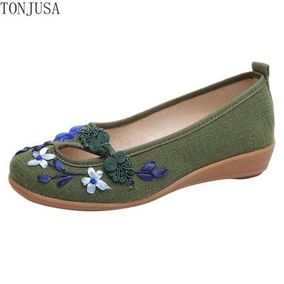 Женские повседневные лоферы с цветочным принтом и круглым носком Wegdes, парусиновая обувь с вышивкой