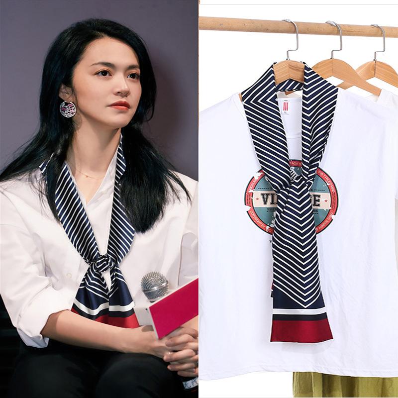 Шарф из искусственного шелка, сезонный маленький шарф, повязка на голову, длинный шарф, универсальный женский шарф с завязками