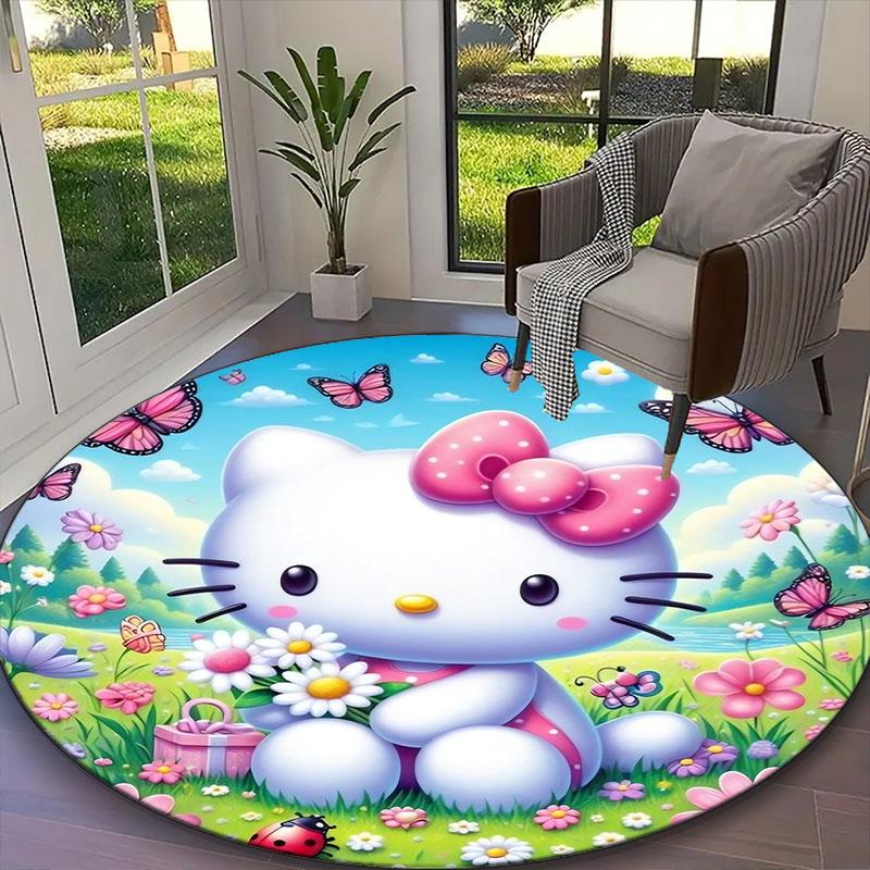 [Hello Kitty Printed Carpet] Durable Home and Office Round Rug, Kitchen Farmhouse Decorative Floor Mat