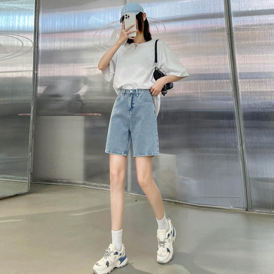 Джинсы длиной прямой, с высокой талией, застежкой-молнией и пуговицами, карманы в стиле ретро, ​​сплошной цвет, свободные женские туфли