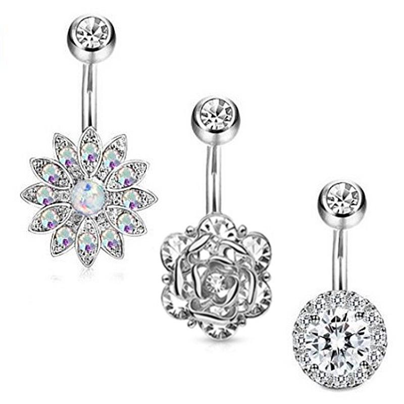 Набор из 3 изысканных колец для пупка с опалом и бриллиантами 