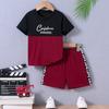 Directional Hot-Selling Boys' Patchwork Color Letter Print Loose Short-Sleeved Shorts Suit Casual Style