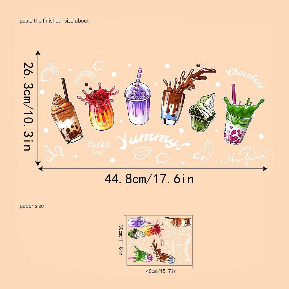 Cartoon Ice Cream Static Window Sticker Milk Tea Cup Glass Door Decals Home Decoration