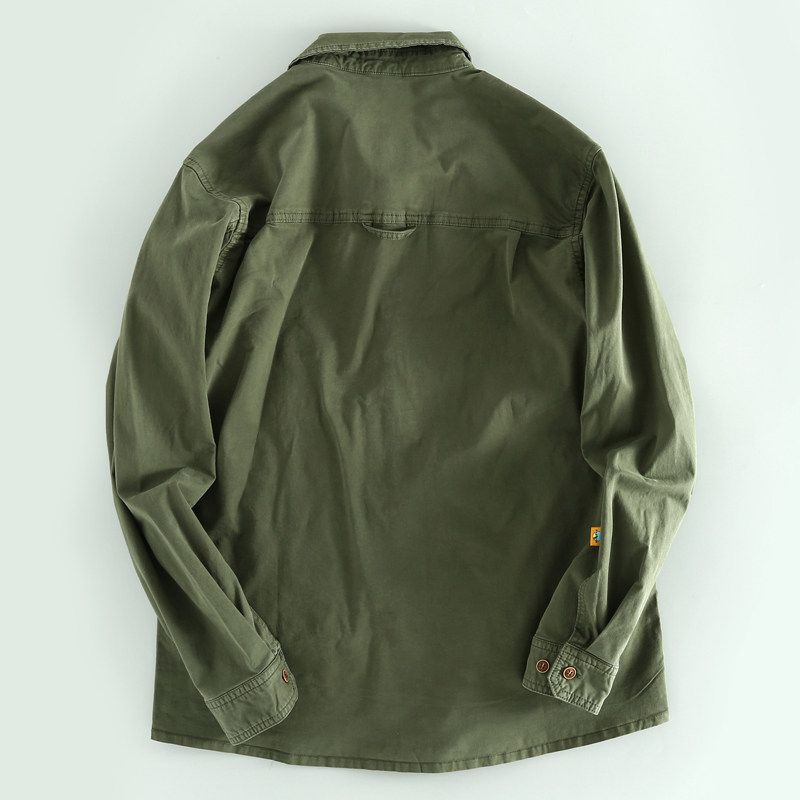Export Export Leak-Picking OEM Goods Fashion Loose Overalls Long Sleeve Shirt Men's Spring & Fall Bags Trendy Cotton Cloth Tops