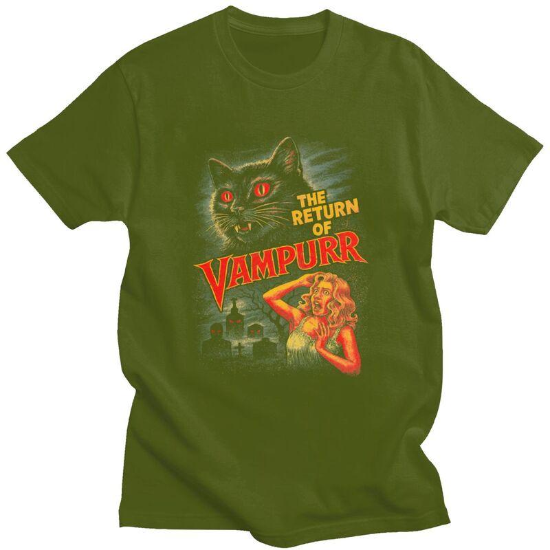 Vintage Retro Vampurr Horror Cat T Shirts Pure Cotton Tees Shirt Summer O Neck Tshirts Casual Short Sleeve Clothing For Men