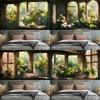 Vintage Garden Window Sill Floral Tapestry Wall Art Decoration Background Cloth Room Aesthetic  Home