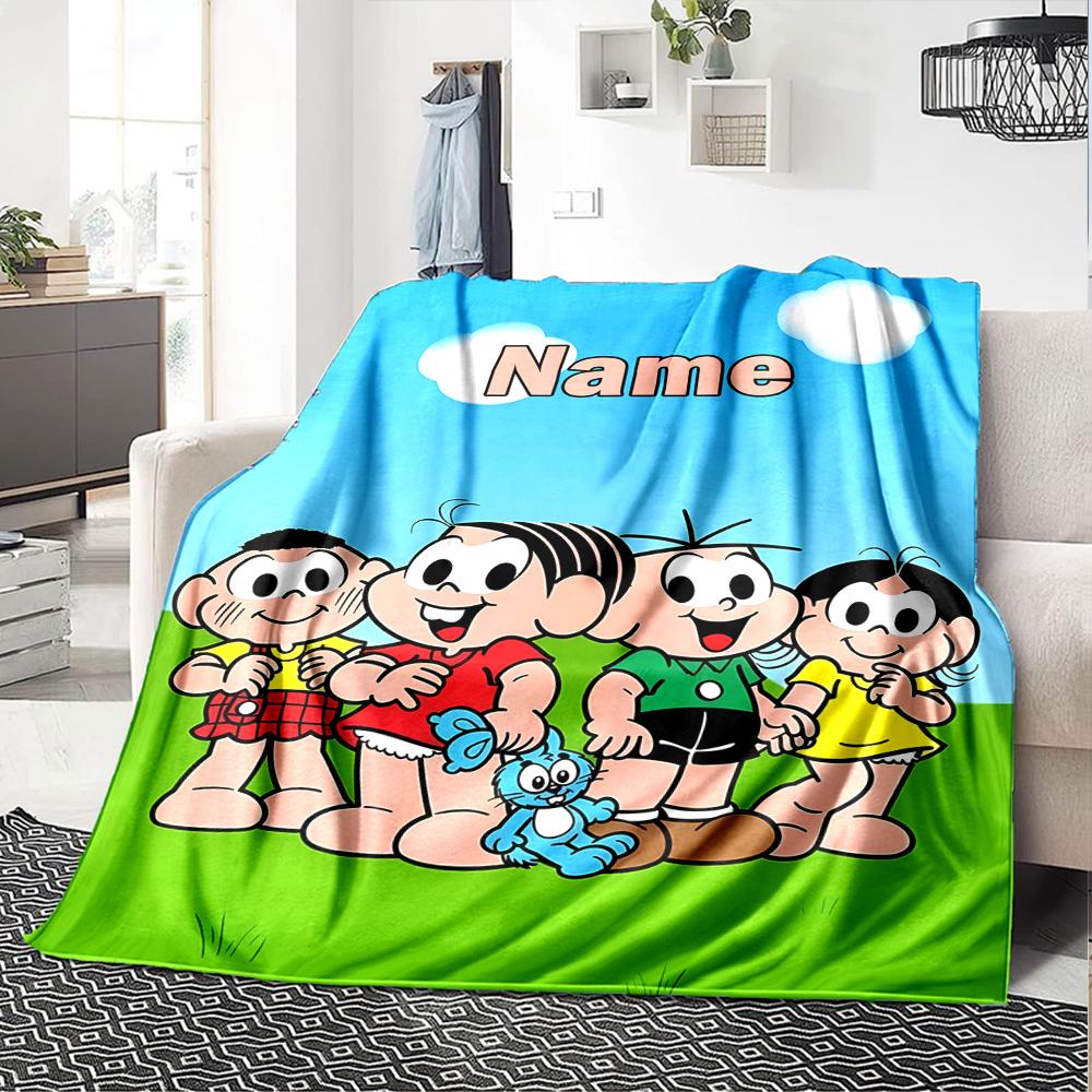 Custom Name Turma da Mônica Theme Printed Blanket - Perfect for Couch, Bed, Travel & Outdoor Use | Machine Washable, Cozy & Durable.