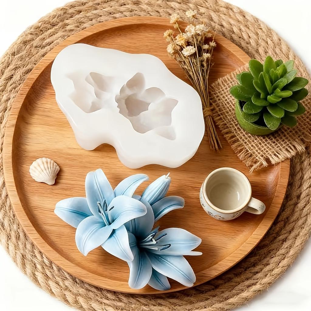 1 Realistic Lily Silicone Mold - Reusable, Non-stick Petal and Leaf Mold for Clay/resin/candle/soap/plaster Crafts, DIY Projects, Wedding Decorations