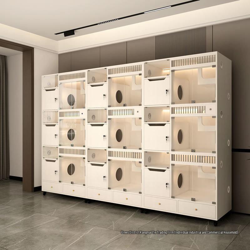 Solid Wood Cat Condo: Three-Tier Boarding, Breeding, and Display Cage for Pet Shops and Cat Cafes.