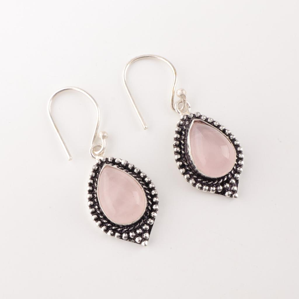 Серьги с розовым кварцем из серебра 925 пробы, ручная работа, рождественский подарок EE-164-27