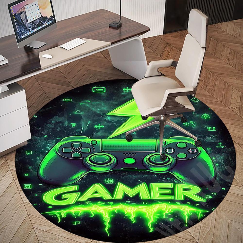 1PC Gamer Controller Neon Round Chair mat Area Rug - Non-Slip, Floor Mat for Office, Bedroom, home decor Christmas Gift c0528127