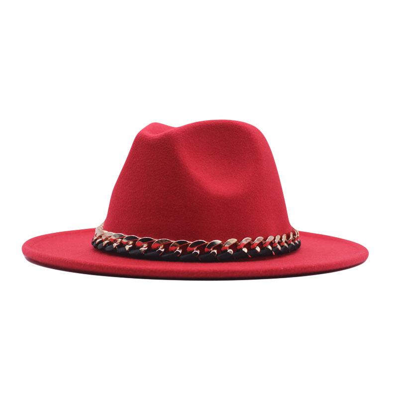 New chain accessories hat women's flat brim autumn and winter woolen solid color top hat children's British black jazz top hat