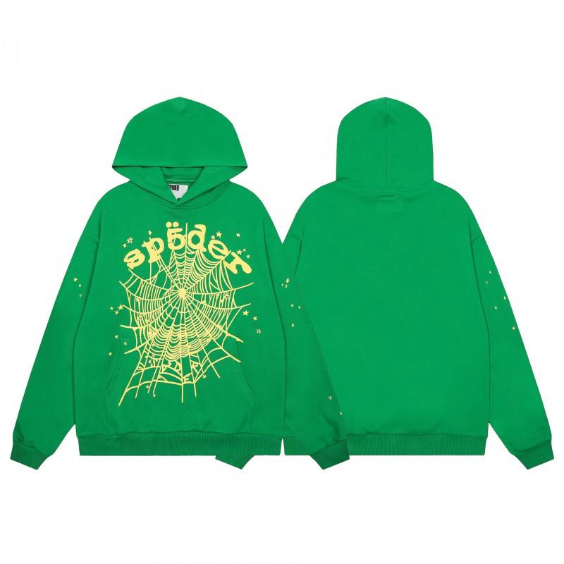 Sp5der Letter Print Hooded Sweatshirt Unisex Oversized Cotton Pullover Fall Casual Wear