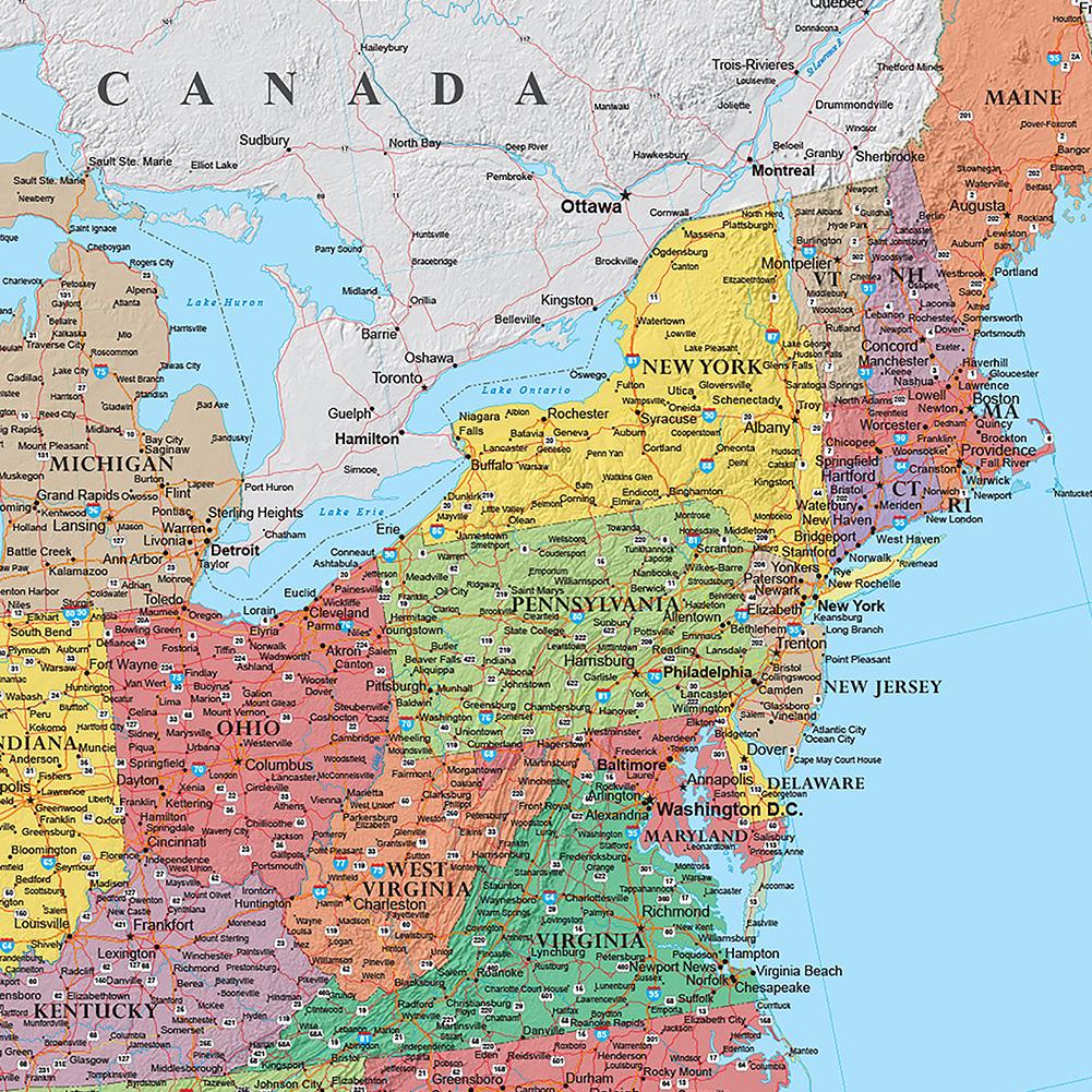 Карта Соединенных Штатов Америки - Административная карта, Безрамная, Для спальни, гостиной, офиса, общежития, Декор для стен с картой мира, Образовательные/Туристические принадлежности