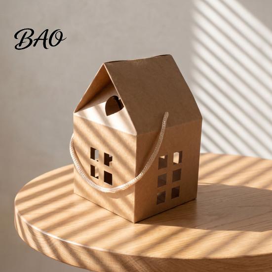 Cute Hollow Out Gift Boxes 10PCS House Shape Cardboard Candy Boxes, Window Design Containers Aromatherapy Packaging with Portable Rope, Decorative for